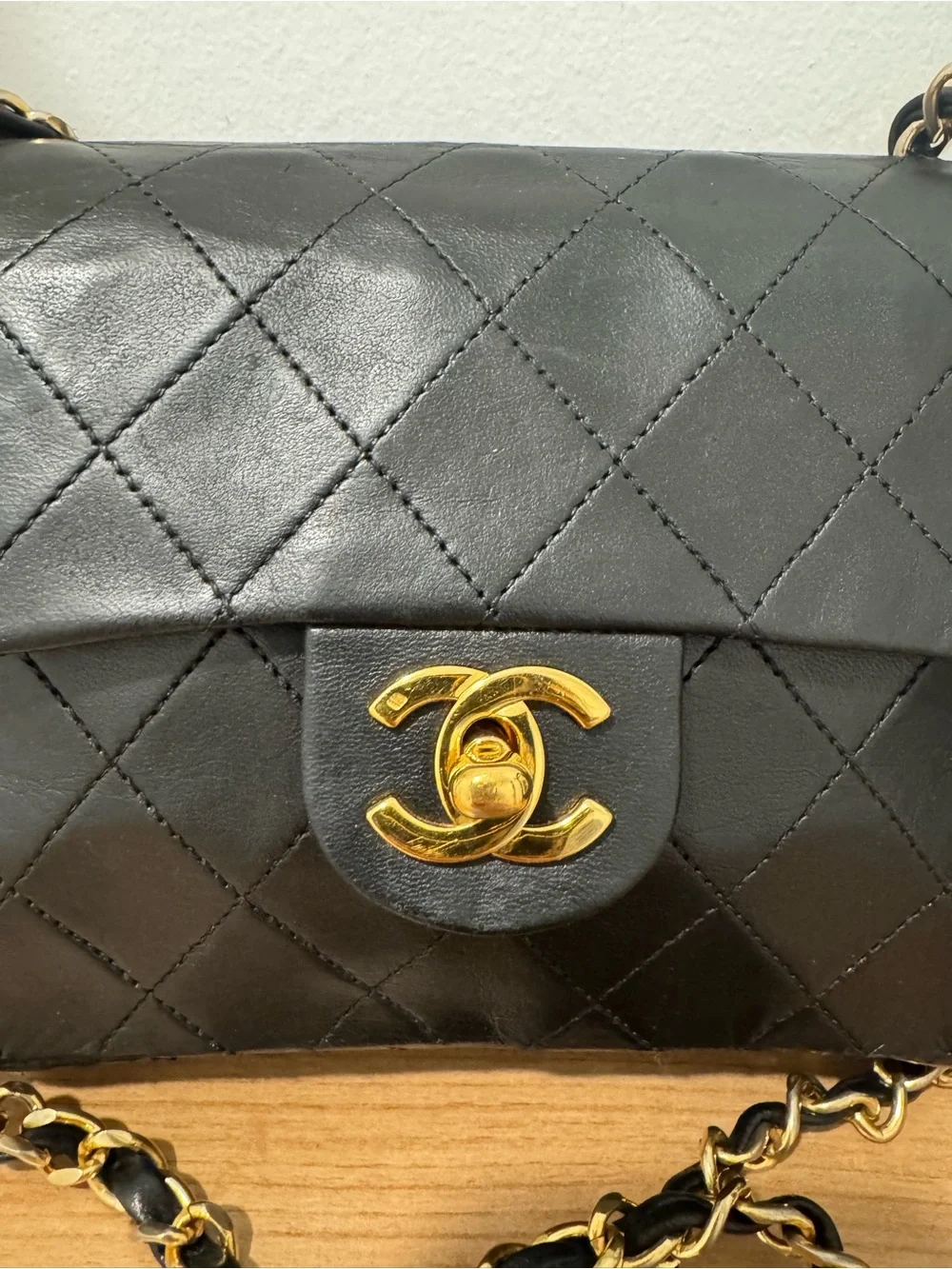 Vintage Chanel Black Lambskin Square Mini Double Flap 24k GHW